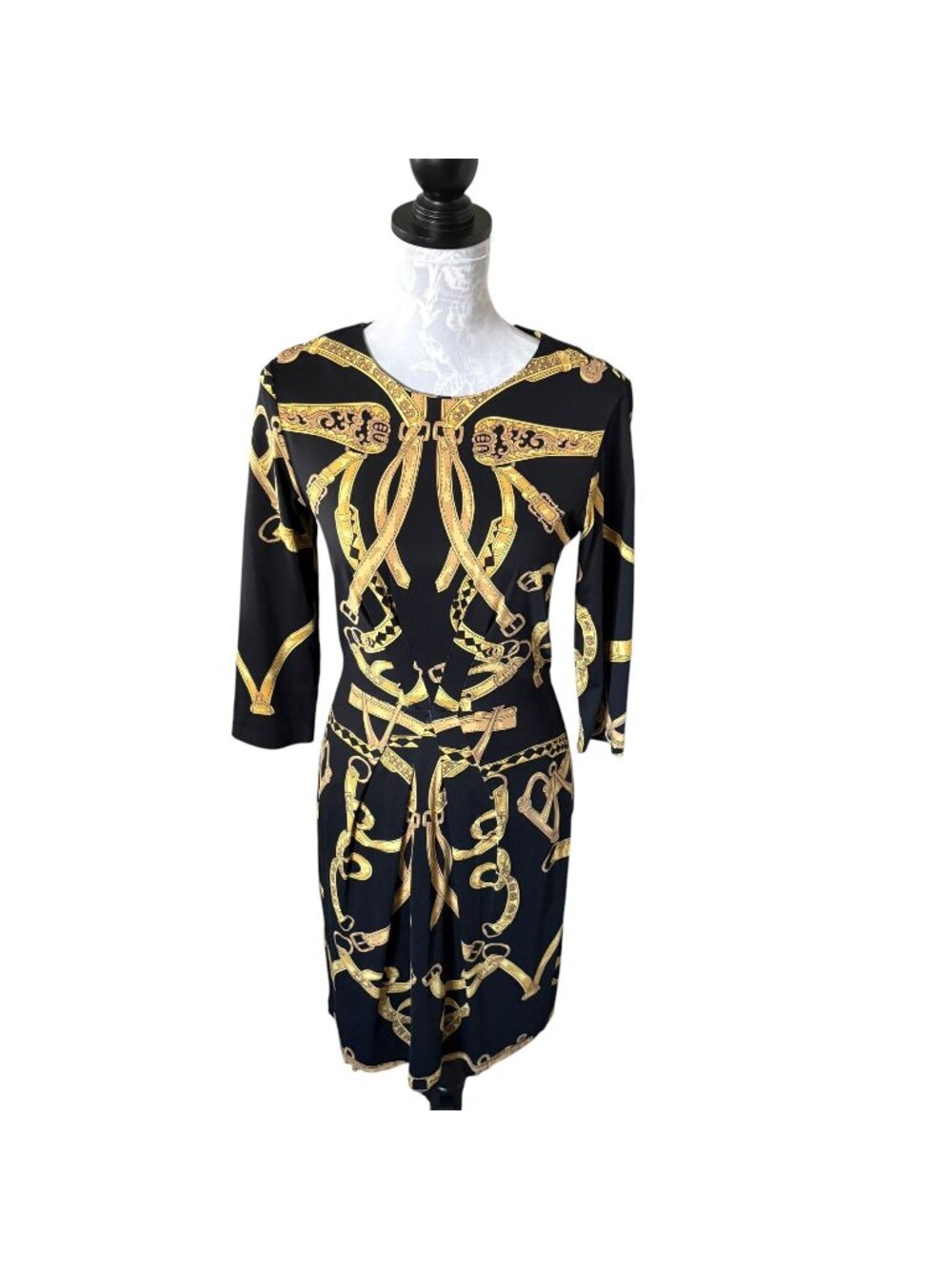 J Mclaughlin Catalina Cloth Equestrian Print Long Sleeve Dress Black Small